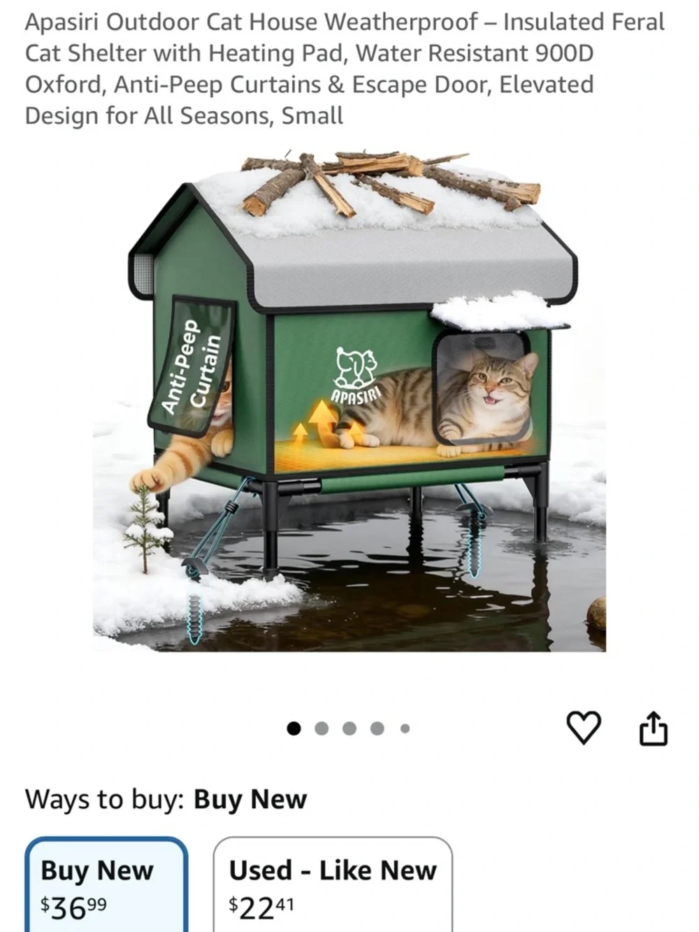 Green Outdoor Elevated Cat House with Anti-Peep Curtain